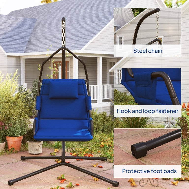 English Elm Outsunny Hanging Hammock Chair with Steel Stand Oxford Fabric Cushion Patio Balcony W2225P595844