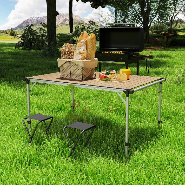 English Elm Outsunny Aluminum Folding Outdoor Table Adjustable Height Portable for Camping and Picnic W2225P595848