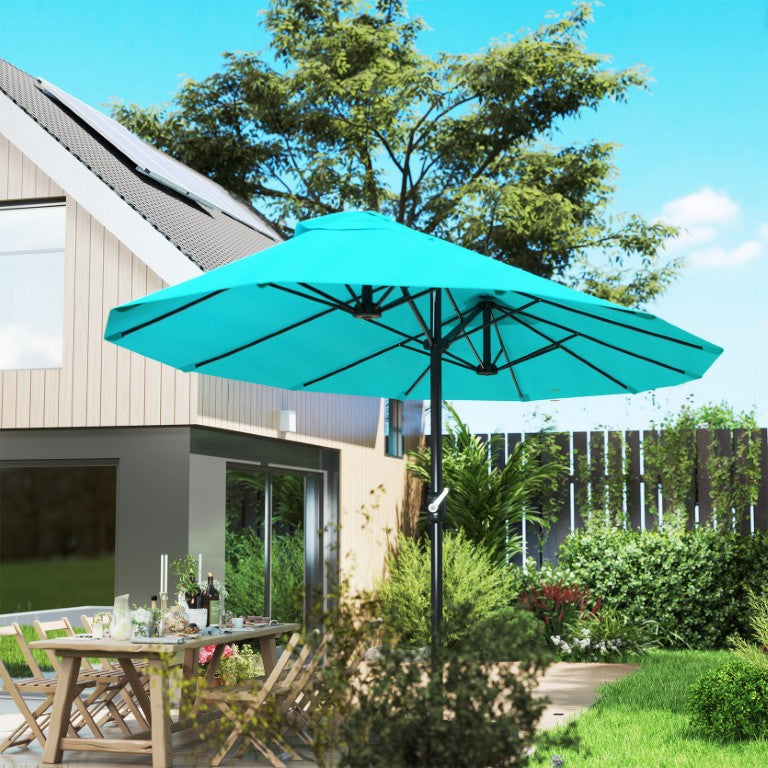 English Elm Outsunny 15 Ft Rectangular Double Sided Patio Umbrella with Base Steel Frame UV Resistant W2225P595851