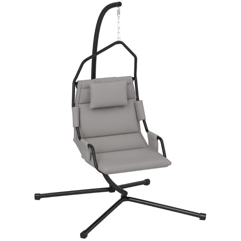 English Elm Outsunny Hanging Hammock Chair with Steel Stand Padded Cushion for Patio Bedroom W2225P595852