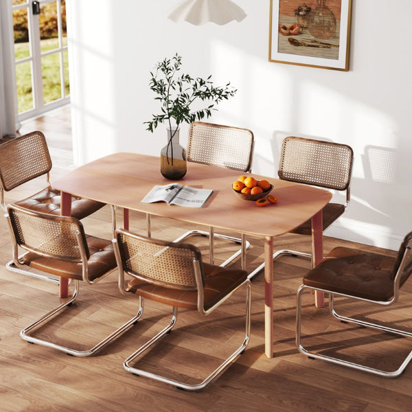 English Elm Homcom Solid Wood Rectangular Dining Table Seats Six with Scratch Resistant Natural Finish W2225P595855