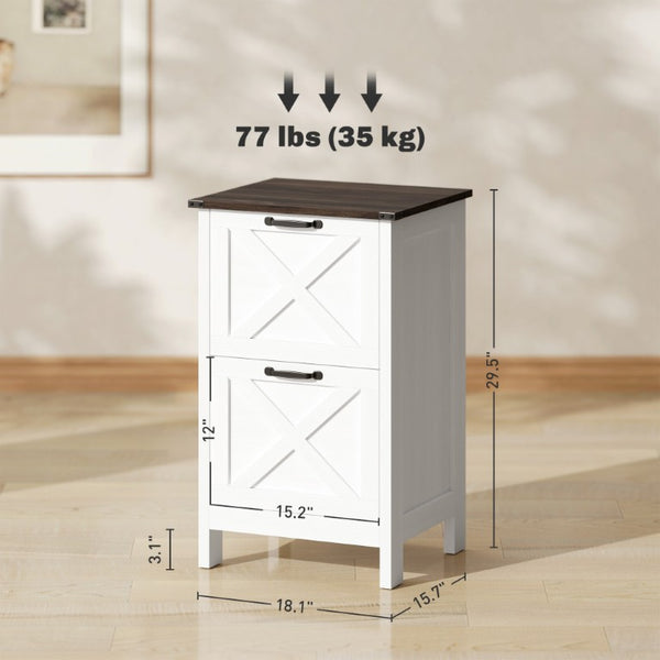 English Elm Homcom Farmhouse Vertical Filing Cabinet with Barn Doors Silent Drawers Printer Stand Brown+Distressed White W2225P596897