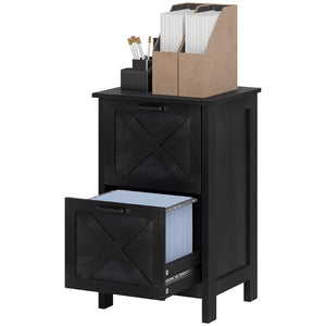 English Elm Homcom Farmhouse Vertical Filing Cabinet with Barn Doors Silent Drawers Printer Stand Distressed Black W2225P596902