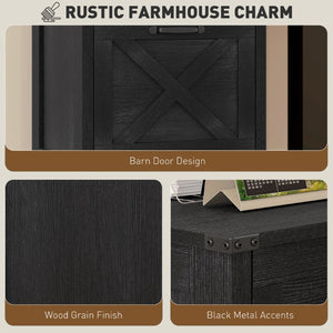 English Elm Homcom Farmhouse Vertical Filing Cabinet with Barn Doors Silent Drawers Printer Stand Distressed Black W2225P596902