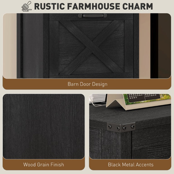 English Elm Homcom Farmhouse Vertical Filing Cabinet with Barn Doors Silent Drawers Printer Stand Distressed Black W2225P596902