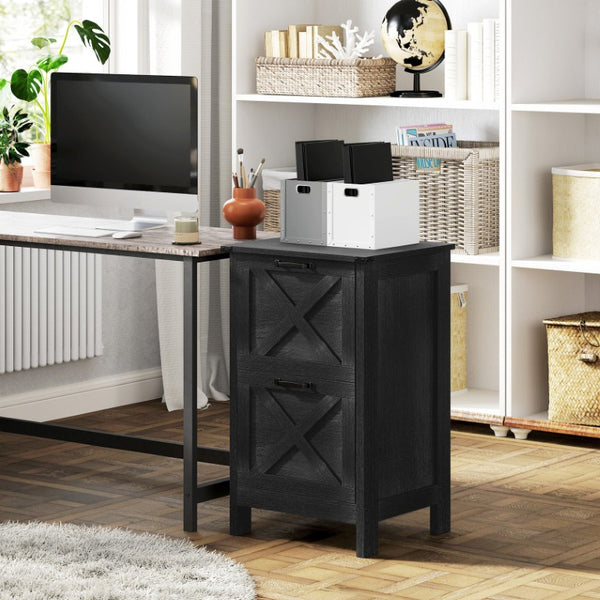 English Elm Homcom Farmhouse Vertical Filing Cabinet with Barn Doors Silent Drawers Printer Stand Distressed Black W2225P596902