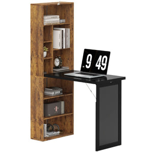 English Elm Homcom Wall Mounted Murphy Desk with Chalkboard Cabinet and Shelves for Small Spaces W2225P596908
