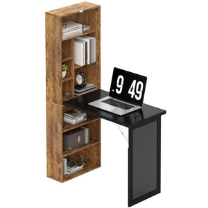 English Elm Homcom Wall Mounted Murphy Desk with Chalkboard Cabinet and Shelves for Small Spaces W2225P596908