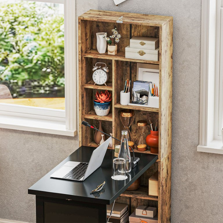 English Elm Homcom Wall Mounted Murphy Desk with Chalkboard Cabinet and Shelves for Small Spaces W2225P596908