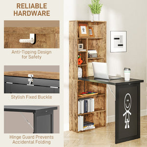 English Elm Homcom Wall Mounted Murphy Desk with Chalkboard Cabinet and Shelves for Small Spaces W2225P596908