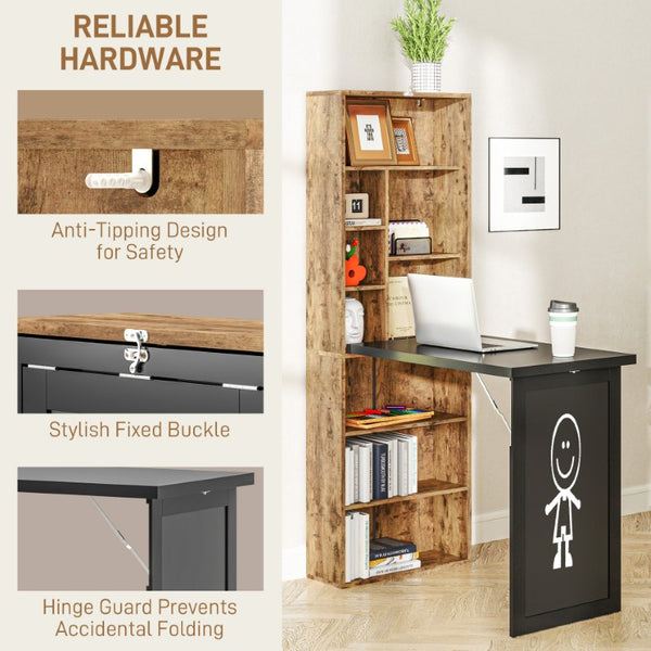 English Elm Homcom Wall Mounted Murphy Desk with Chalkboard Cabinet and Shelves for Small Spaces W2225P596908