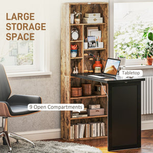 English Elm Homcom Wall Mounted Murphy Desk with Chalkboard Cabinet and Shelves for Small Spaces W2225P596908