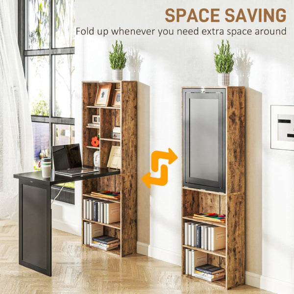 English Elm Homcom Wall Mounted Murphy Desk with Chalkboard Cabinet and Shelves for Small Spaces W2225P596908