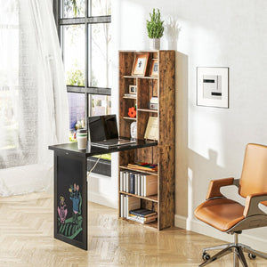 English Elm Homcom Wall Mounted Murphy Desk with Chalkboard Cabinet and Shelves for Small Spaces W2225P596908