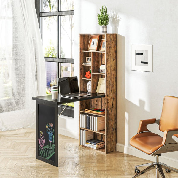 English Elm Homcom Wall Mounted Murphy Desk with Chalkboard Cabinet and Shelves for Small Spaces W2225P596908