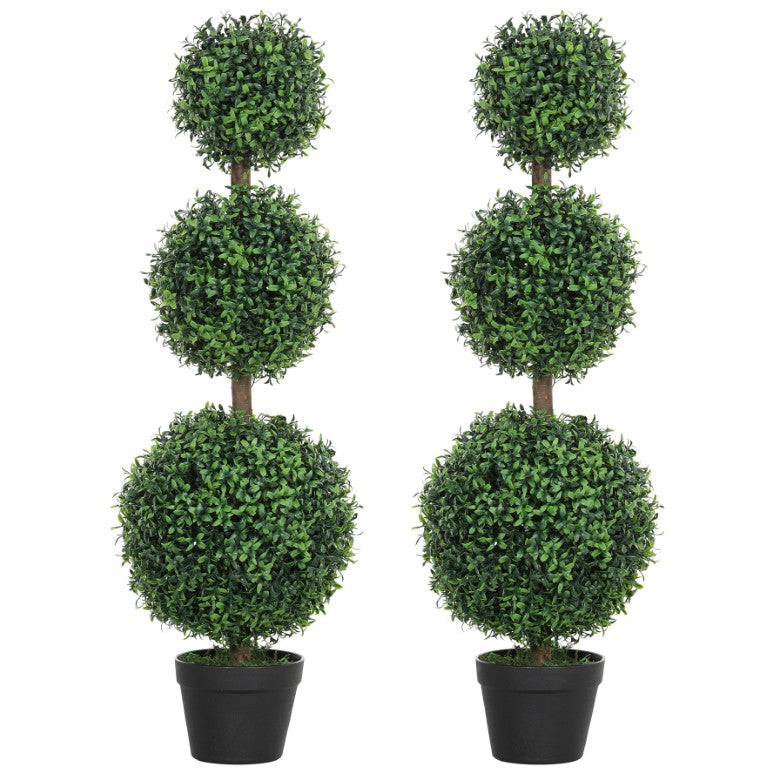 English Elm Homcom Faux Boxwood Topiary Ball Trees Set of 2 UV Protected Potted Indoor Outdoor W2225P596919