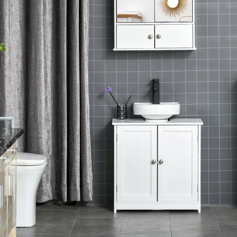 English Elm Kleankin Freestanding Pedestal Sink Cabinet with Adjustable Shelf and Double Doors White W2225P596923