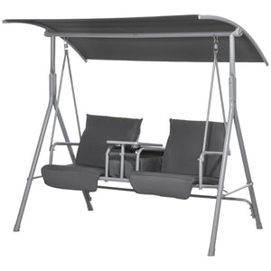 English Elm Outsunny Freestanding 2 Person Porch Swing with Adjustable Canopy and Storage Tray W2225P596933