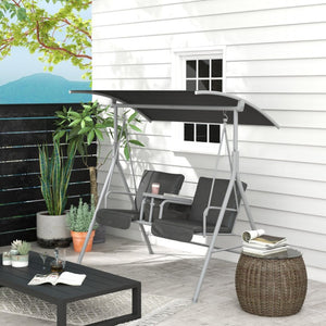 English Elm Outsunny Freestanding 2 Person Porch Swing with Adjustable Canopy and Storage Tray W2225P596933