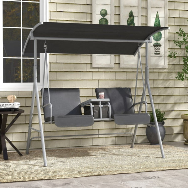English Elm Outsunny Freestanding 2 Person Porch Swing with Adjustable Canopy and Storage Tray W2225P596933
