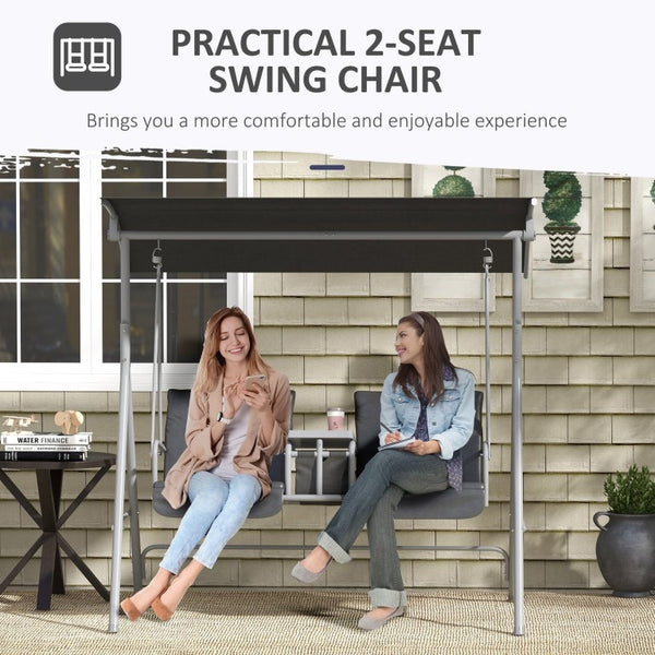 English Elm Outsunny Freestanding 2 Person Porch Swing with Adjustable Canopy and Storage Tray W2225P596933