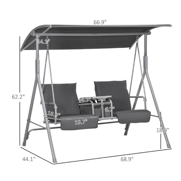 English Elm Outsunny Freestanding 2 Person Porch Swing with Adjustable Canopy and Storage Tray W2225P596933