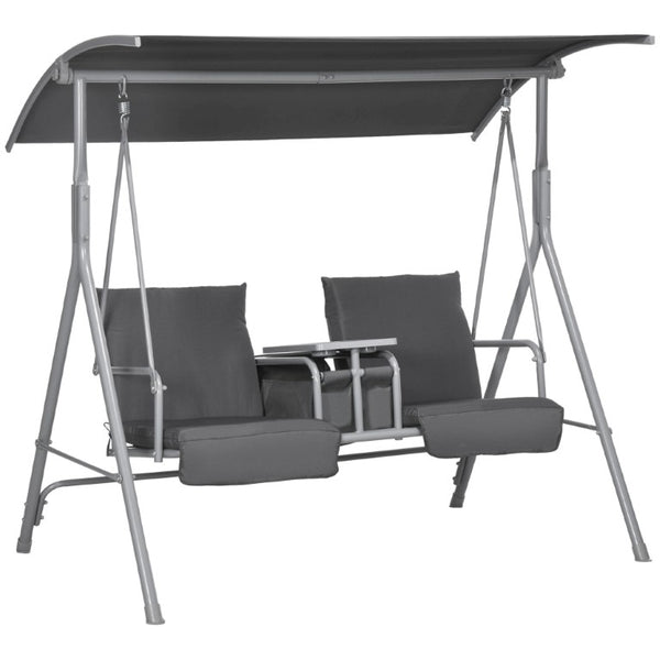 English Elm Outsunny Freestanding 2 Person Porch Swing with Adjustable Canopy and Storage Tray W2225P596933