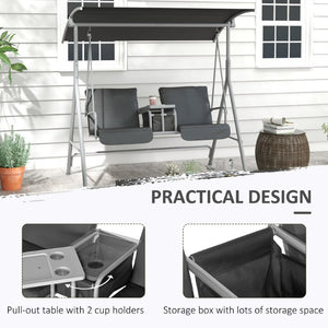 English Elm Outsunny Freestanding 2 Person Porch Swing with Adjustable Canopy and Storage Tray W2225P596933