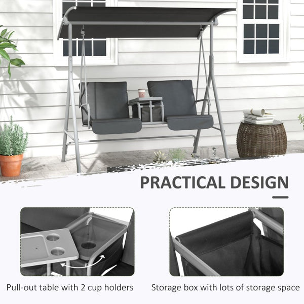 English Elm Outsunny Freestanding 2 Person Porch Swing with Adjustable Canopy and Storage Tray W2225P596933