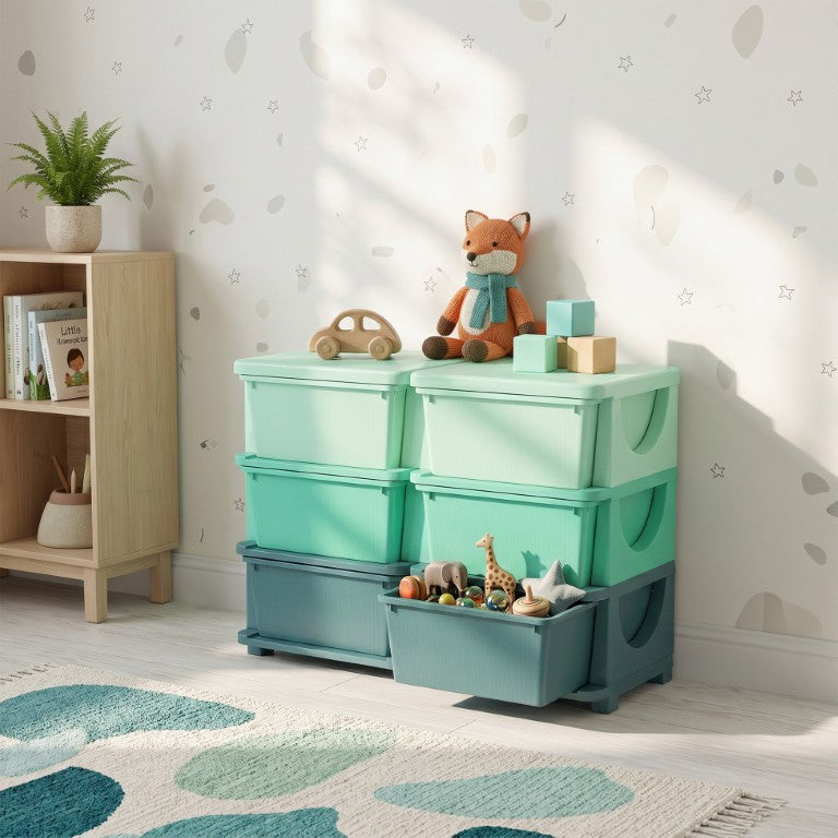 English Elm Qaba Six Drawer Stackable Kids Storage Chest Polypropylene Organizer for Playroom W2225P596935