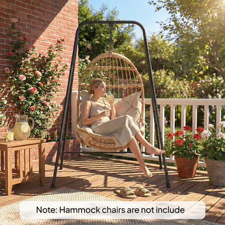 English Elm Outsunny Steel Hammock Chair Stand with Four Point Base and Three Hanging Rings Indoor Outdoor W2225P596936