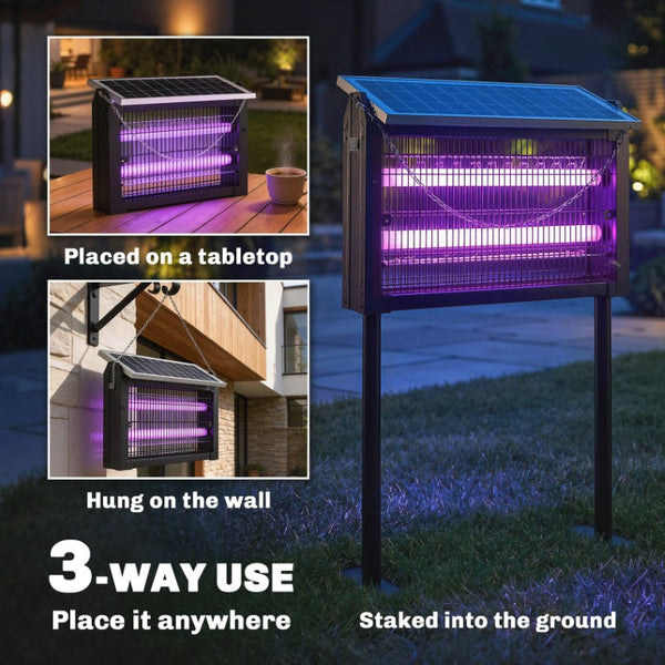 English Elm Outsunny Solar Bug Zapper Outdoor 3500V Dusk to Dawn Auto Mosquito Killer UV W2225P596940