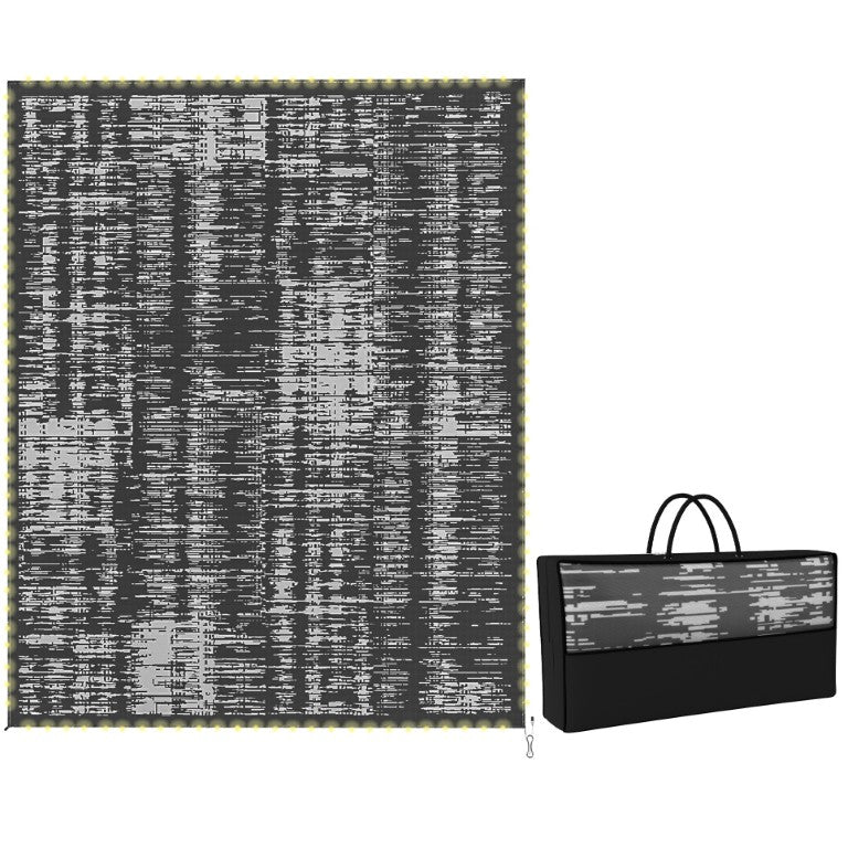 English Elm Outsunny Bohemian Reversible Polypropylene Outdoor Rug with Integrated Ambient String Lighting Dark Gray LED Lights W2225P596950