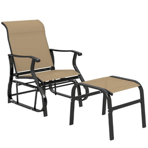 English Elm Outsunny Mesh Glider Chair and Ottoman Set Ergonomic Patio Lounge with Steel Frame Tan W2225P596959
