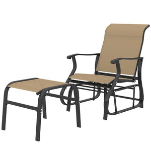English Elm Outsunny Mesh Glider Chair and Ottoman Set Ergonomic Patio Lounge with Steel Frame Tan W2225P596959