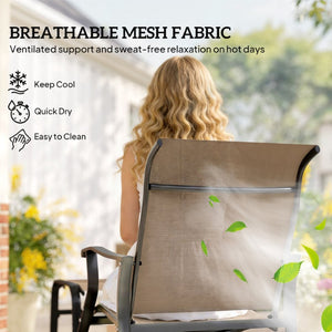 English Elm Outsunny Mesh Glider Chair and Ottoman Set Ergonomic Patio Lounge with Steel Frame Tan W2225P596959
