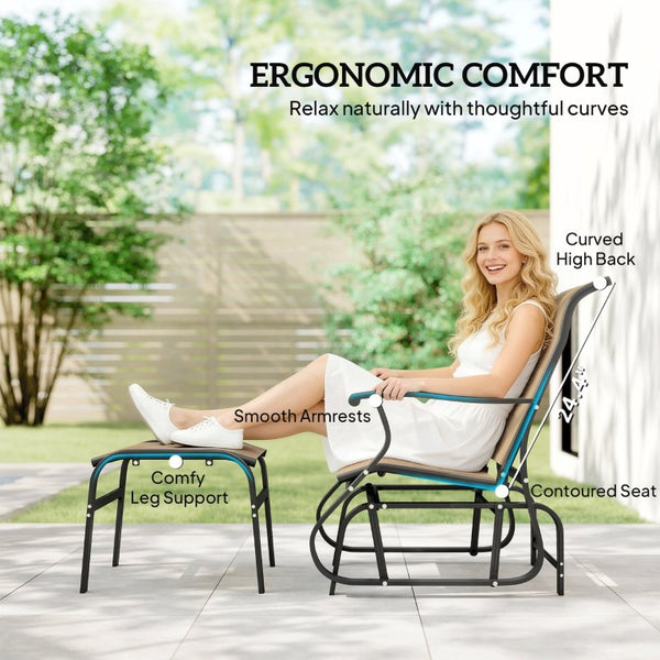 English Elm Outsunny Mesh Glider Chair and Ottoman Set Ergonomic Patio Lounge with Steel Frame Tan W2225P596959