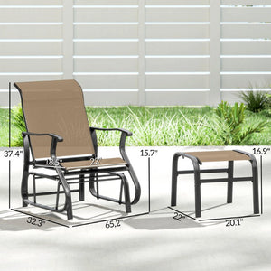 English Elm Outsunny Mesh Glider Chair and Ottoman Set Ergonomic Patio Lounge with Steel Frame Tan W2225P596959