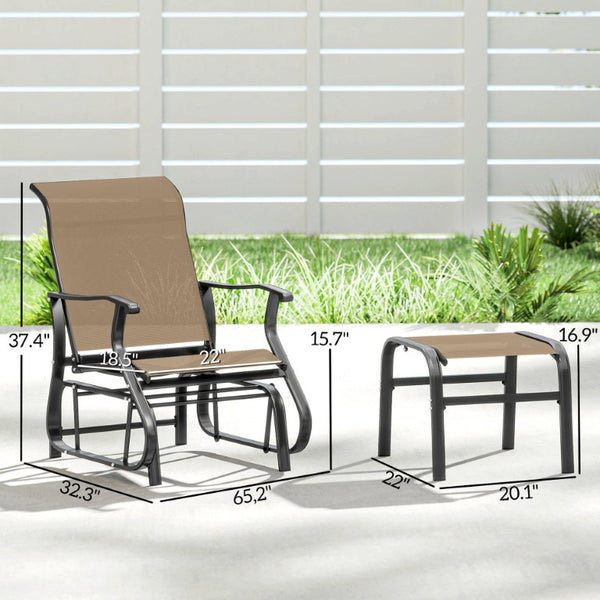 English Elm Outsunny Mesh Glider Chair and Ottoman Set Ergonomic Patio Lounge with Steel Frame Tan W2225P596959