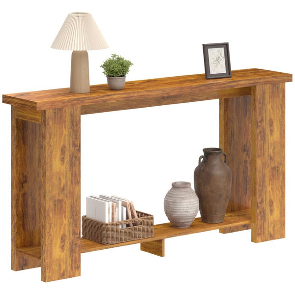 English Elm Homcom Farmhouse Console Table with Open Shelf Rustic Distressed Finish Narrow Entryway Brown+Distressed White W2225P596960