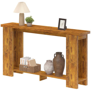 English Elm Homcom Farmhouse Console Table with Open Shelf Rustic Distressed Finish Narrow Entryway Brown+Distressed White W2225P596960