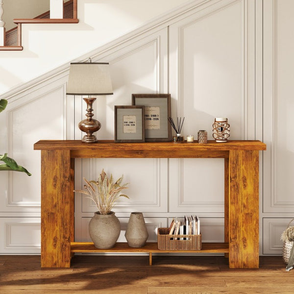 English Elm Homcom Farmhouse Console Table with Open Shelf Rustic Distressed Finish Narrow Entryway Brown+Distressed White W2225P596960