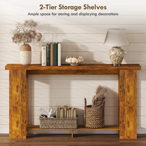 English Elm Homcom Farmhouse Console Table with Open Shelf Rustic Distressed Finish Narrow Entryway Brown+Distressed White W2225P596960