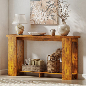 English Elm Homcom Farmhouse Console Table with Open Shelf Rustic Distressed Finish Narrow Entryway Brown+Distressed White W2225P596960