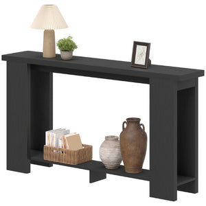 English Elm Homcom Farmhouse Console Table with Open Shelf Rustic Distressed Finish Narrow Entryway Distressed Black W2225P596962