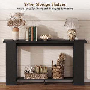 English Elm Homcom Farmhouse Console Table with Open Shelf Rustic Distressed Finish Narrow Entryway Distressed Black W2225P596962
