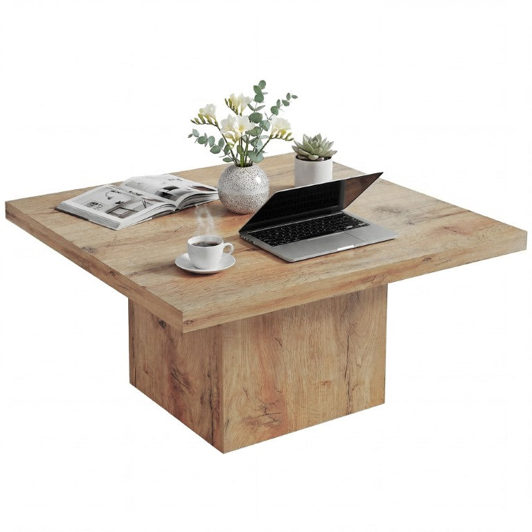 English Elm Homcom Square Coffee Table with Wood Grain Finish and Thick Solid Top for Living Room W2225P596970