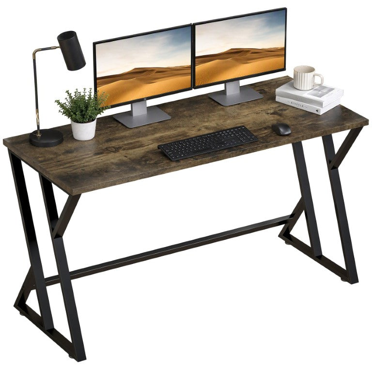 English Elm Homcom 55 Inch Industrial Writing Desk with Z Frame Steel Base for Home Office Deep Rustic Brown W2225P596979