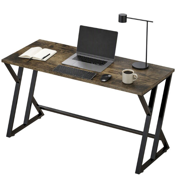 English Elm Homcom 55 Inch Industrial Writing Desk with Z Frame Steel Base for Home Office Deep Rustic Brown W2225P596979