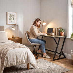 English Elm Homcom 55 Inch Industrial Writing Desk with Z Frame Steel Base for Home Office Deep Rustic Brown W2225P596979